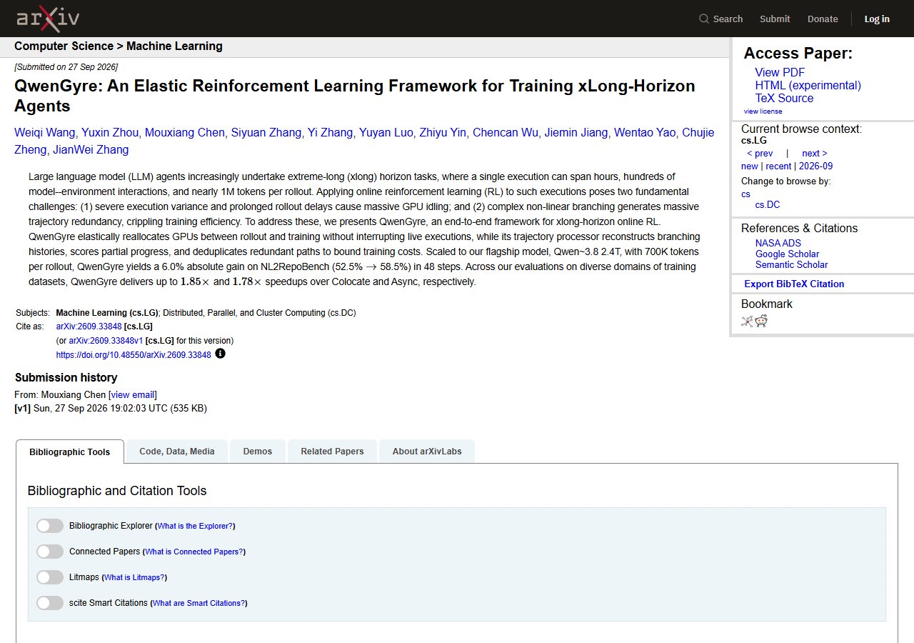 arXiv 논문 — QwenGyre: An Elastic Reinforcement Learning Framework for Training xLong-Horizon Agents