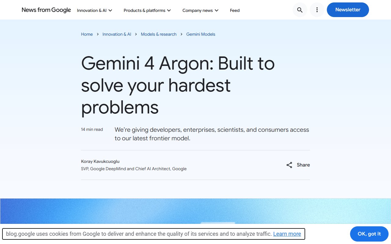 구글 블로그 · "Gemini 4 Argon: Built to solve your hardest problems" (10월 14일 01시 갈무리)