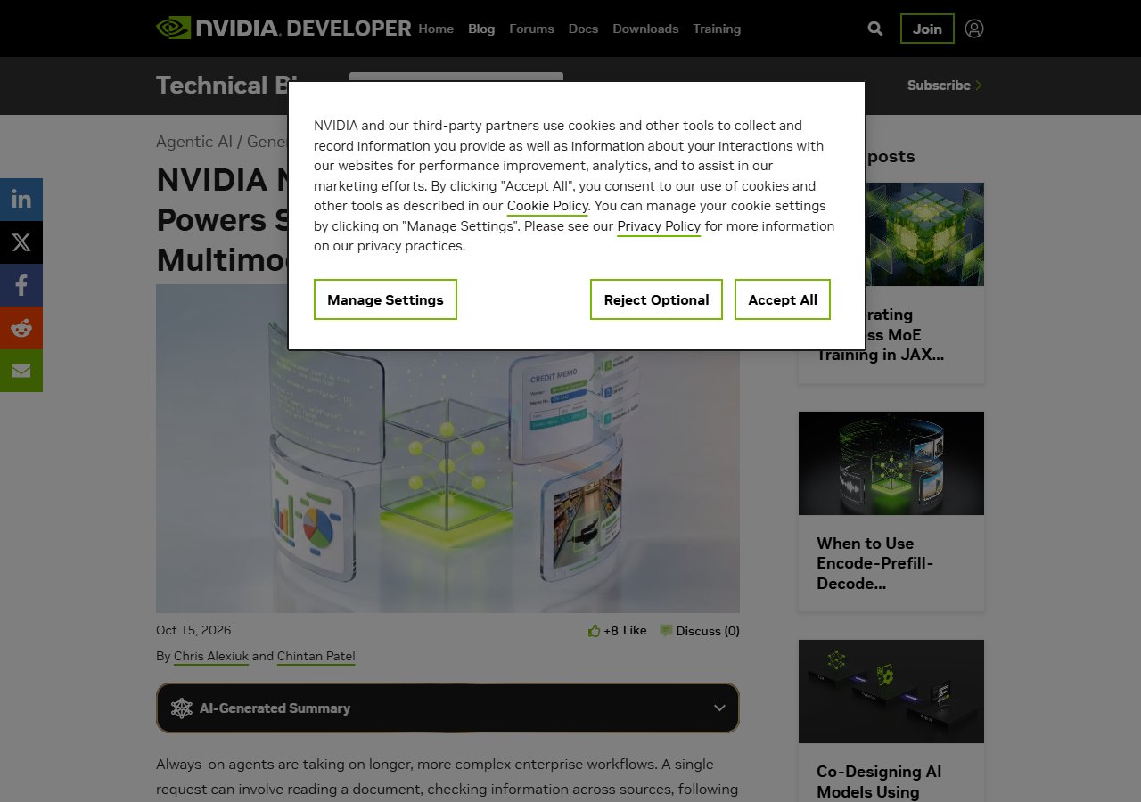 NVIDIA Developer 블로그 — Nemotron 3.5 Super VL 소개 글 상단