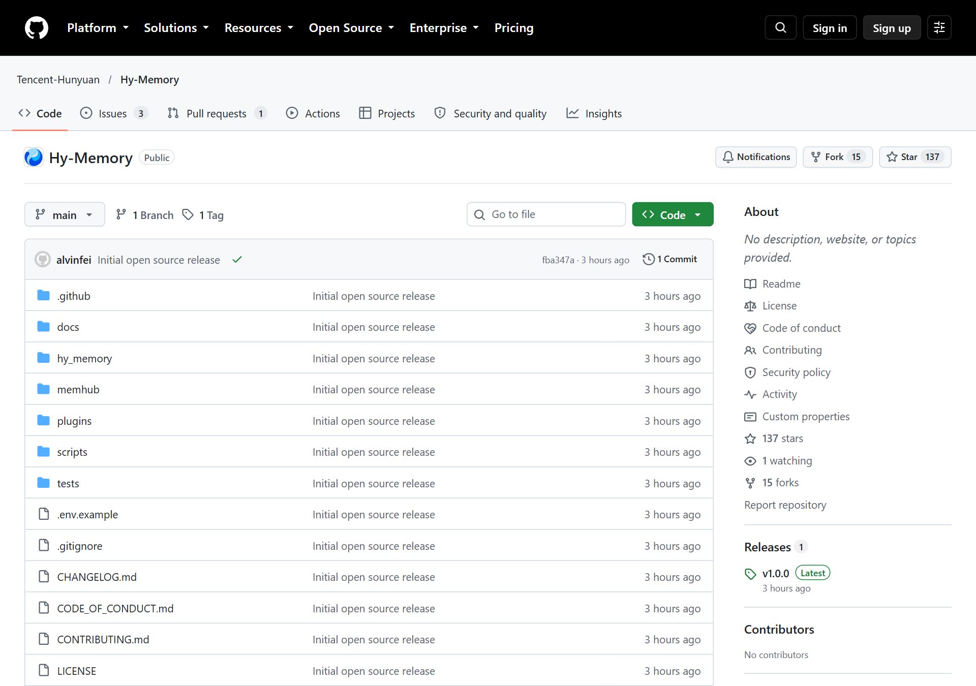 Hy-Memory GitHub 저장소 — 10월 16일 첫 공개, Apache 2.0 라이선스