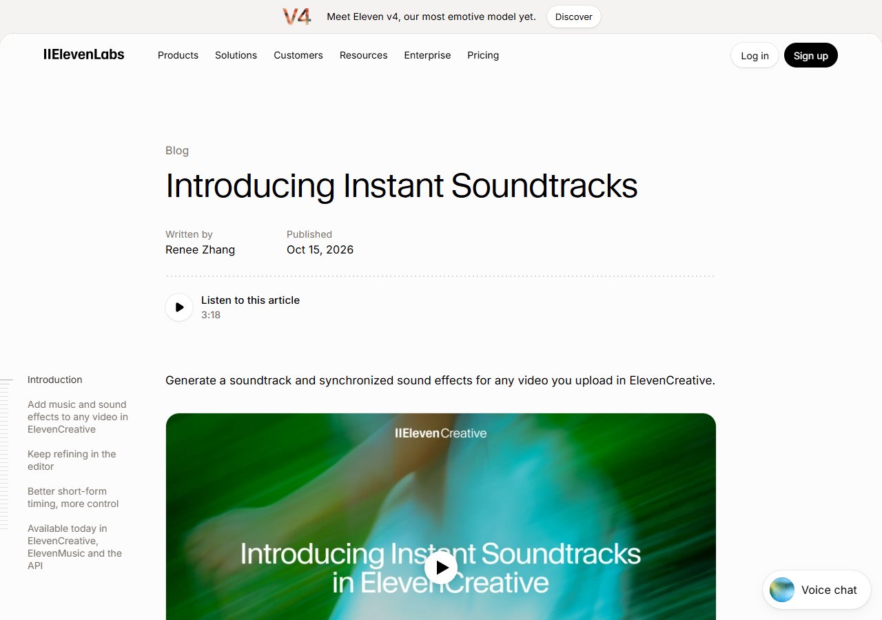 ElevenLabs 공식 블로그 — Introducing Instant Soundtracks