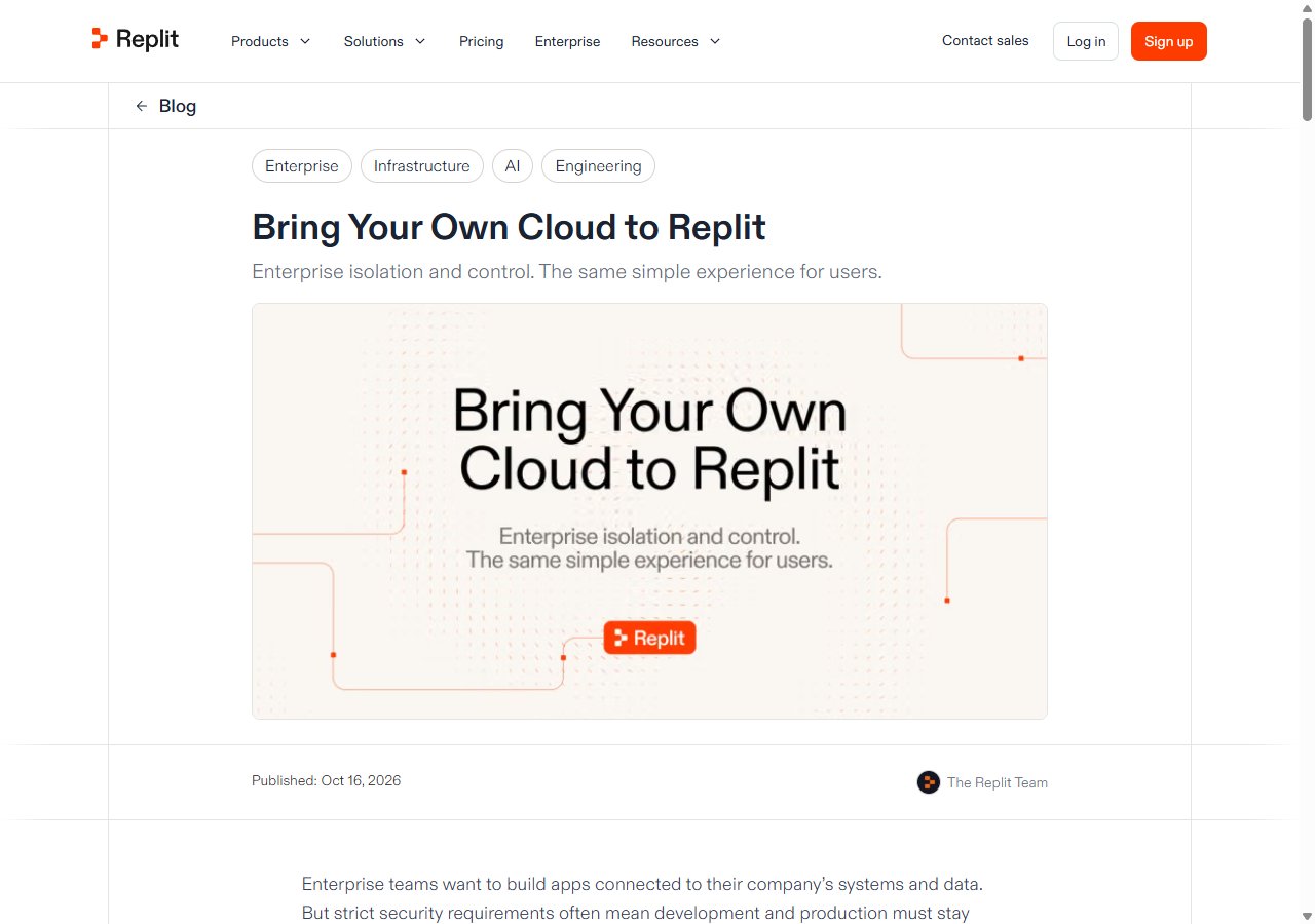 Replit 공식 블로그 — Bring Your Own Cloud to Replit 발표 (10월 16일)