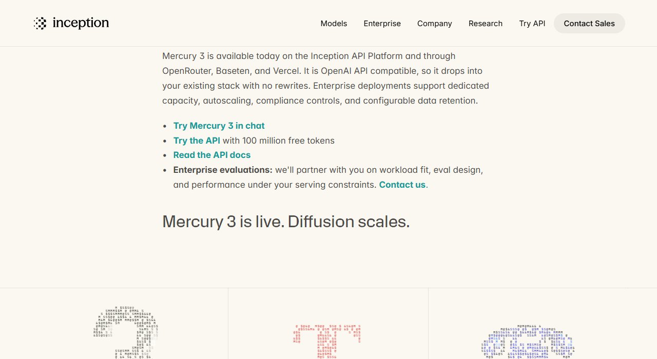 블로그 'Get started' — Inception API · OpenRouter · Baseten · Vercel, 1억 무료 토큰