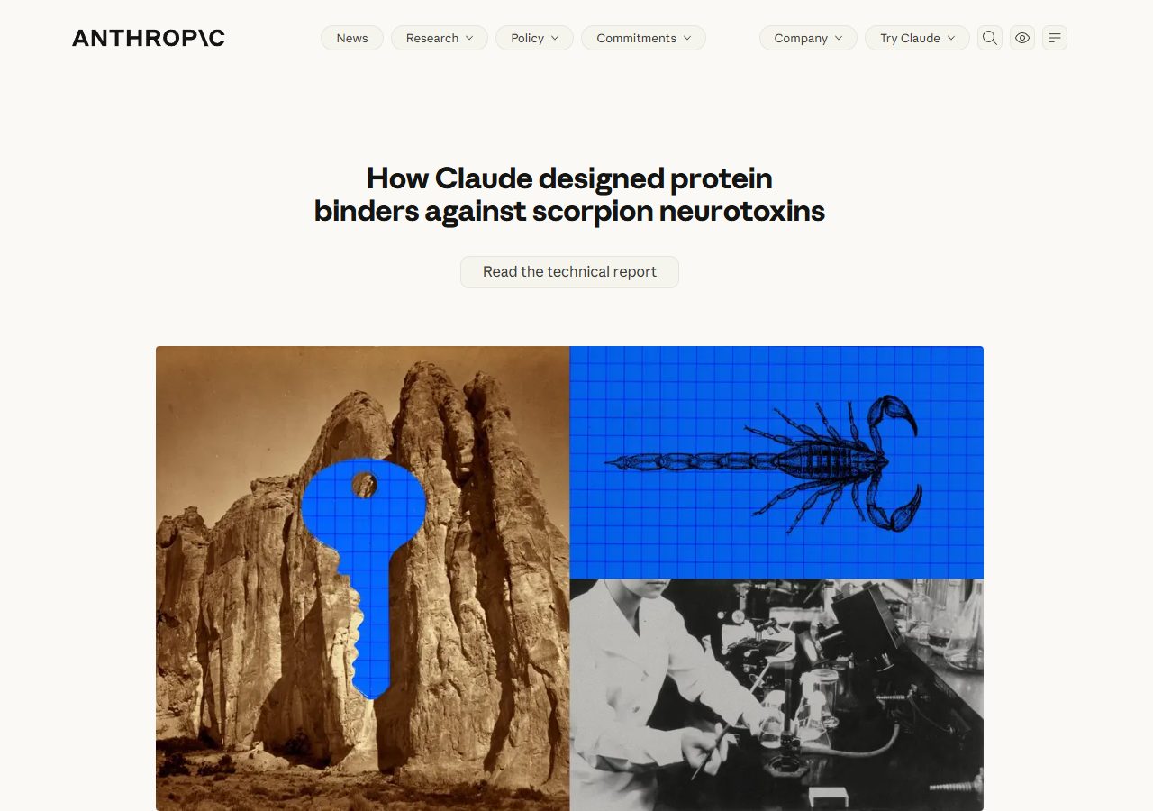 Anthropic 연구 블로그 'How Claude designed protein binders against scorpion neurotoxins' (2026년 10월 20일)