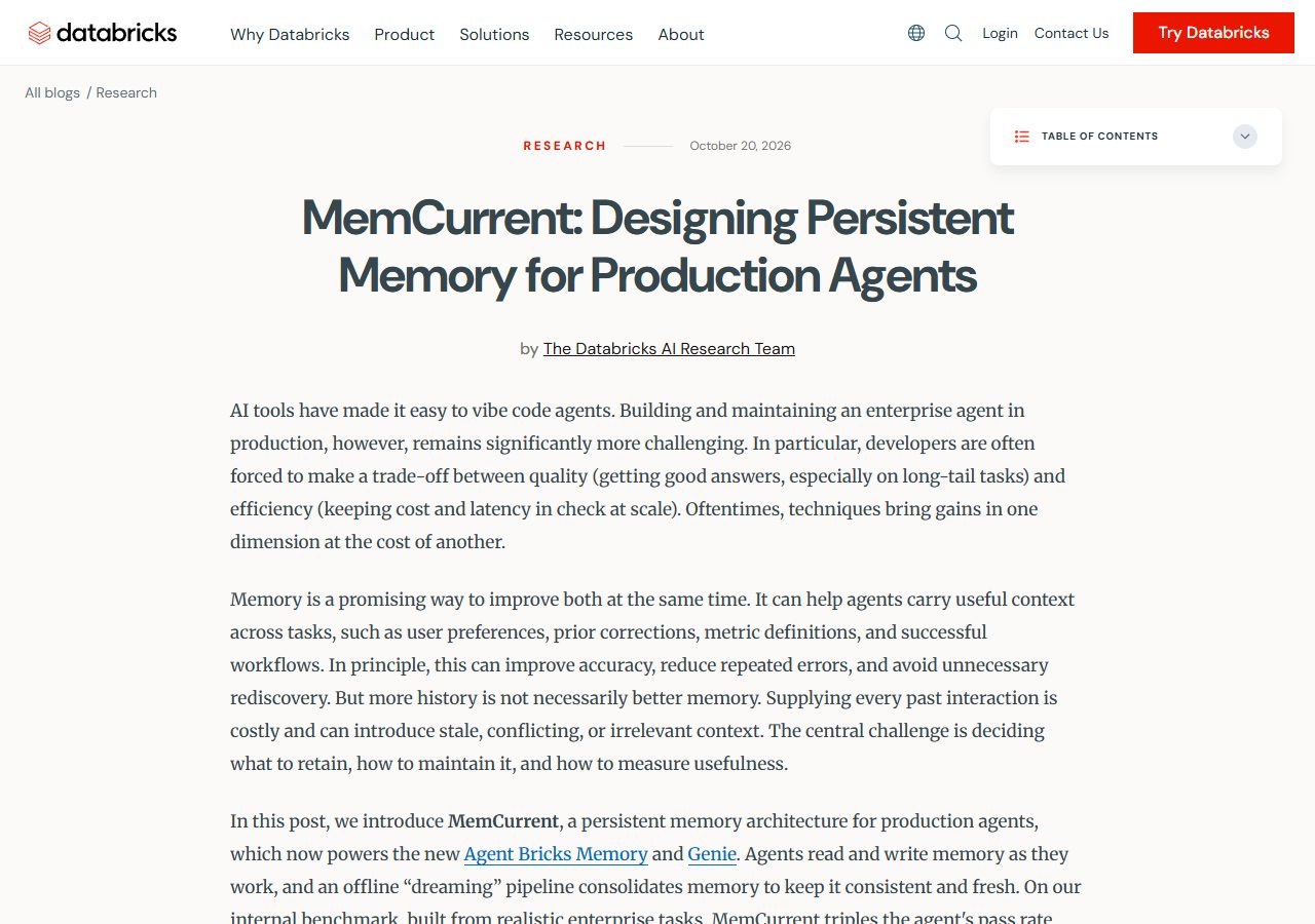 Databricks 블로그 원문 — 2026년 10월 20일, Databricks AI Research Team
