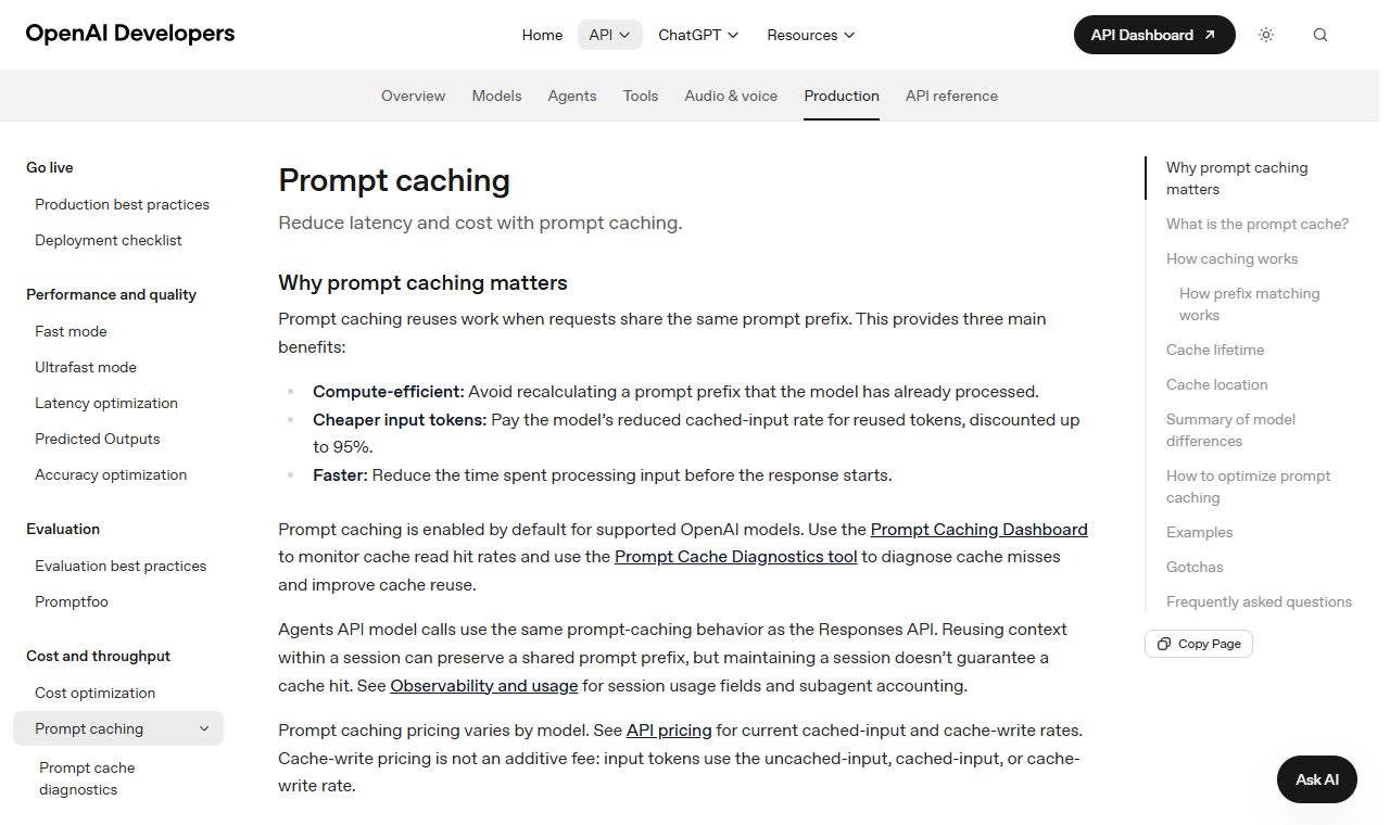 OpenAI 개발자 문서 'Prompt caching' 안내