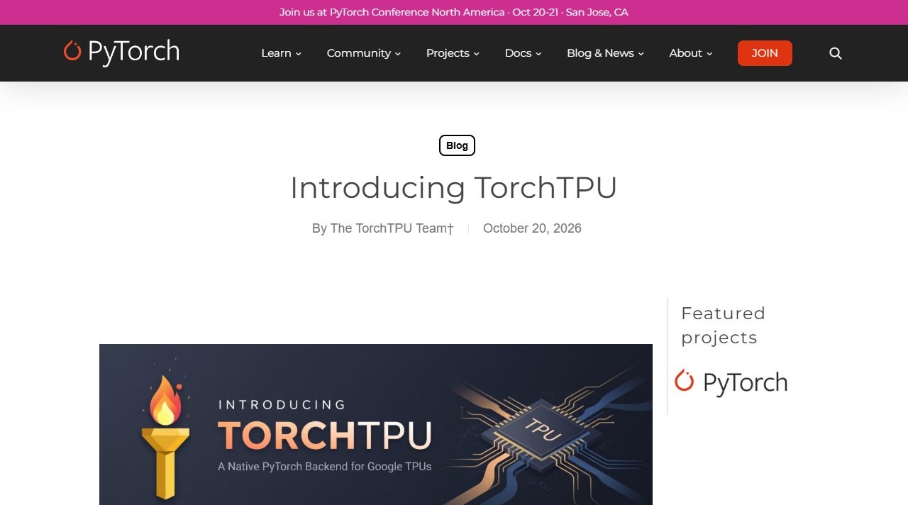 PyTorch 블로그 'Introducing TorchTPU' — The TorchTPU Team, 2026년 10월 20일